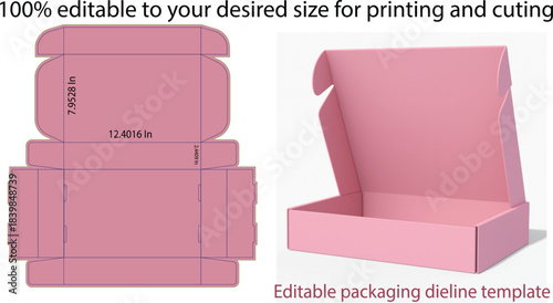 Pink Cardboard Box Dieline Template and 3D Mockup for Packaging Design and Printing vector illustration