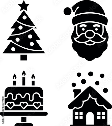 Festive Holiday and Celebration Icons Set: Christmas, Birthday, Winter Themes