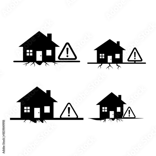 House Earthquake Cracked Ground Disaster silhouette pack