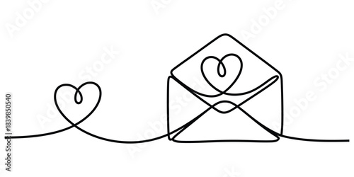 Continuous line drawing of heart and envelope on