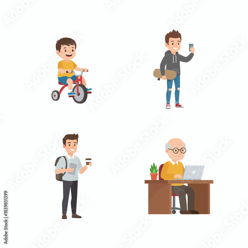 Life Stages Illustration Set – Childhood to Old Age Activities