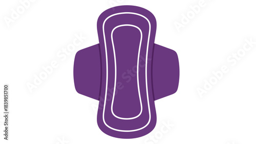 Purple sanitary pad with white lining and wings on black background for feminine hygiene and menstrual care flat design illustration
