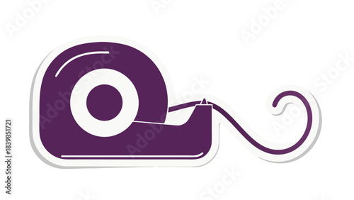 Purple Tape Dispenser With Adhesive Tape Unspooling Against A Black Background With White Outline