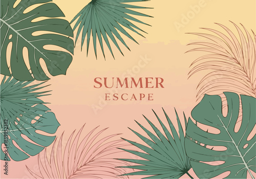 Tropical palm tree vector background with beach and summer holiday atmosphere