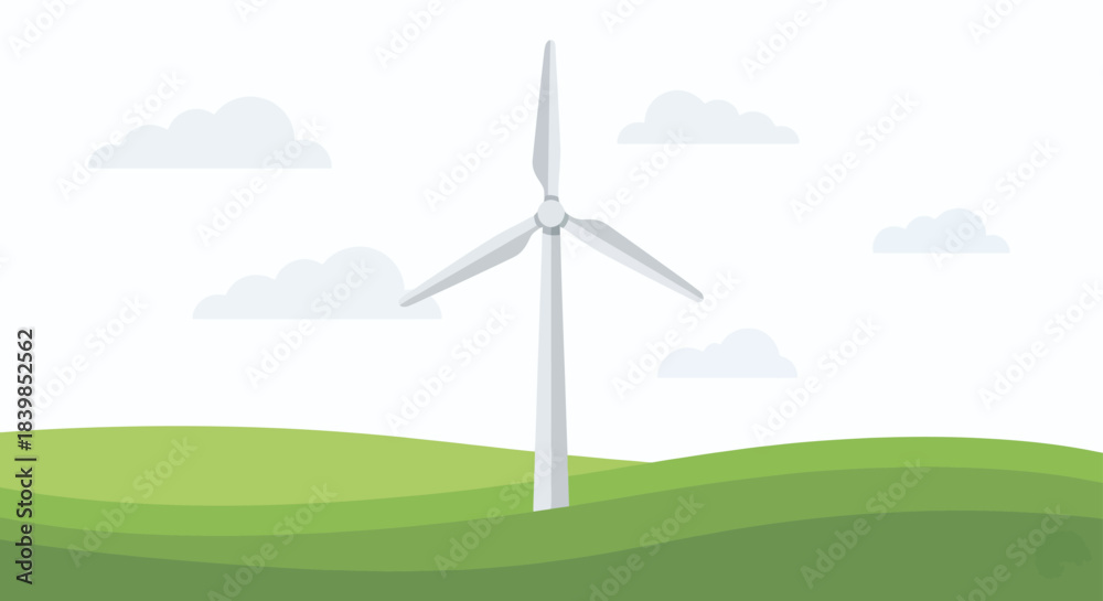 Obraz premium Wind Turbine Green Landscape Illustration