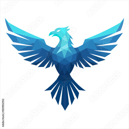 Geometric Phoenix Logo – Low Poly Eagle Vector Illustration in Blue Gradient