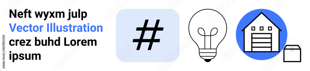 Obraz premium metadata tag, illuminated bulb signifying ideas, warehouse icon for logistics, storage, and solutions. Ideal for technology, creativity, innovation, logistics design e-commerce simple landing page