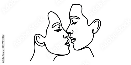 Minimalist line art of two faces touching noses in love