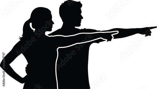 Silhouette of a couple pointing forward together