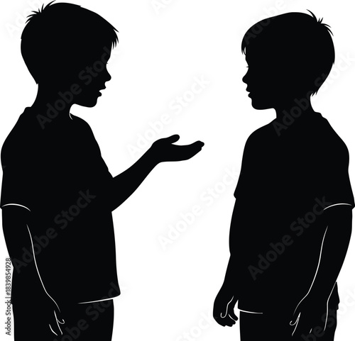 Silhouette of two boys talking or arguing