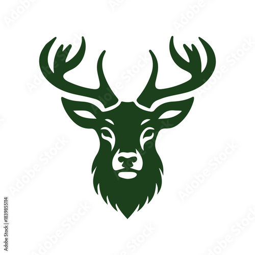 Deer head silhouette with antlers, wildlife icon