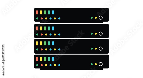 Four server racks with blinking lights and indicator signals a digital infrastructure silhouette