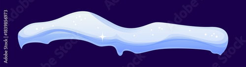 Winter snow ice cap with flowing wavy snowy drift and soft hanging icy curve. Light white frozen horizontal rooftop edge or window frame top. Vector cartoon snowdrift border for cold season decoration