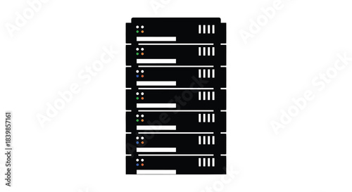Abstract representation of a server rack with horizontal bars and colorful lights silhouette