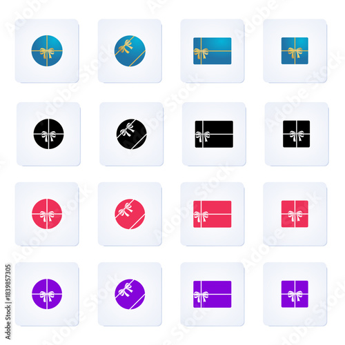Simple Gift Box Icon Collection with Colorful Flat Ribbon