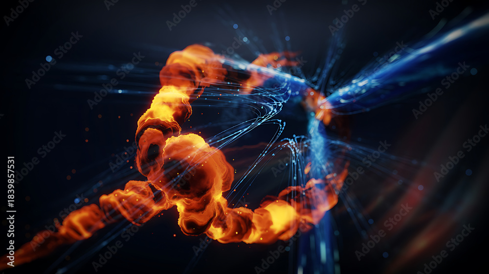 Fototapeta premium Man and woman in fiery inferno art, danger and warm red flames, black smoke backgrounds