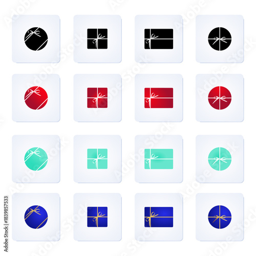 Simple Gift Box Icon Collection with Colorful Flat Ribbon