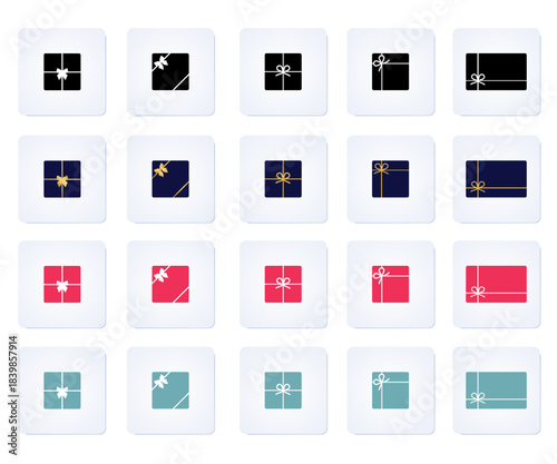 Simple Gift Box Icon Collection with Colorful Flat Ribbon