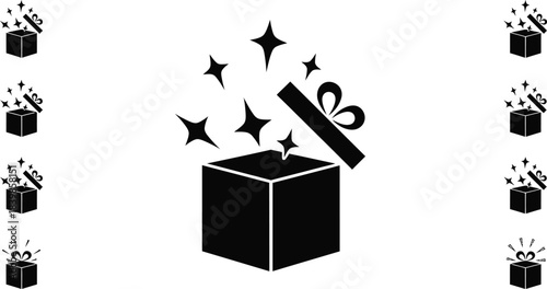 Black gift boxes with sparkle effects on transparent background silhouette