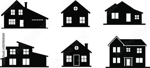 Simple black house icons set various styles ideal for design on transparent background silhouette