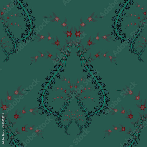 Floral seamless pattern ,Jacobean Print Pattern Seamless , Green flowers Vector clipart. Seamless pattern with stylized exotic flowers, climbing plants. Fashion floral wallpaper, background. Asian
