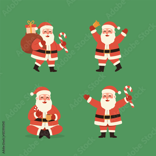 Santa Clause Character Illustration Collection Set. Santa delivering your gift for celebrate christmas and new year
