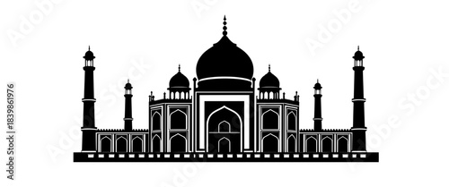 taj mahal silhouette vector illustration – black and white historic monument design
