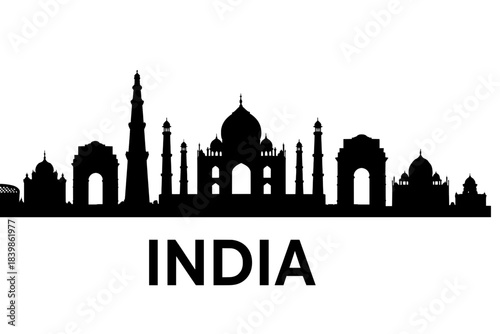 india skyline silhouette vector – famous monuments of india in black and white