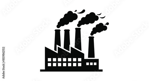 Industrial factory emitting smoke stacks against a white background a striking silhouette