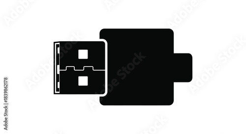 A black and white depiction of a usb plug showcasing its digital connectivity silhouette