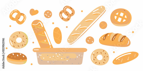 A colorful assortment of freshly baked breads pretzels and sweet pastries