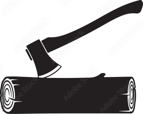 Axe embedded in a log on a white background wood chopping