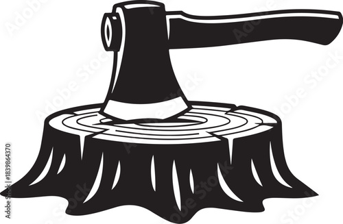 Axe Embedded in Tree Stump Silhouette hatchet woodcutting