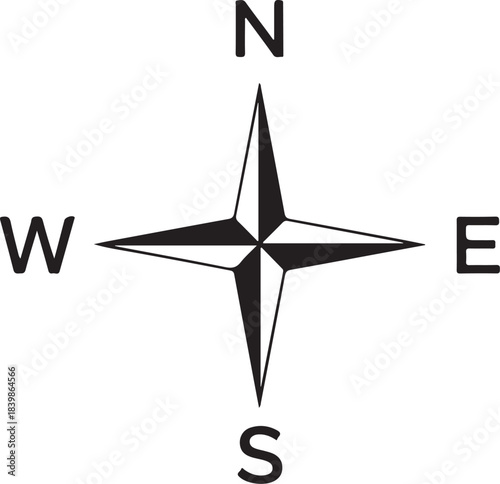 Black and white compass rose with cardinal directions
