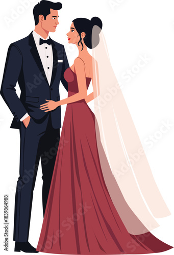 Romantic Couple on a Wedding Day