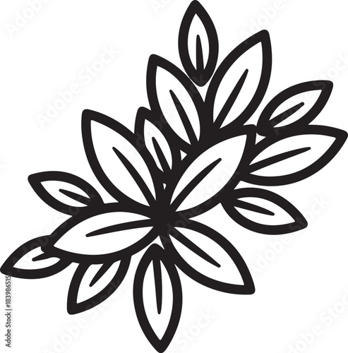 Black and white outline of a cluster of leaves Keywords: leaves, foliage, plant, nature