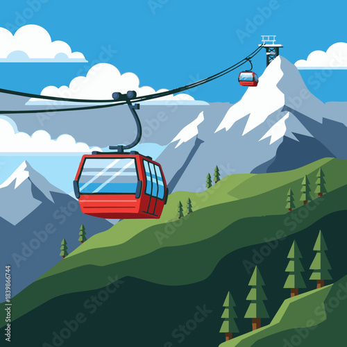 alpine mountain cable car illustration