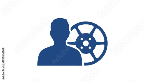 Silhouette of a Person Next to a Film Reel Icon Representing Filmmaking and Cinema Industry Visual Metaphor on a Black Background