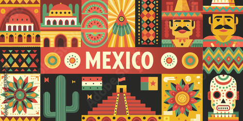 A vibrant illustration showcasing iconic symbols and imagery of mexico s rich culture