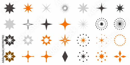 An array of diverse starburst and geometric shapes in varying shades