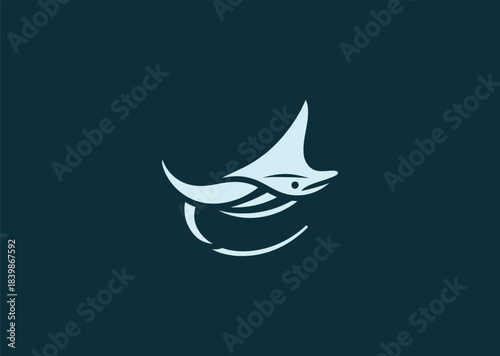 Fotografie A geometric simple stingray logo with smooth triangular wings and flowing minima