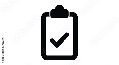 A black clipboard with a check mark inside presented as a striking silhouette