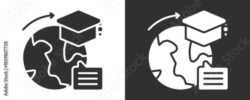 Global Learning Icon Set Vector Collection Isolated In Black And White