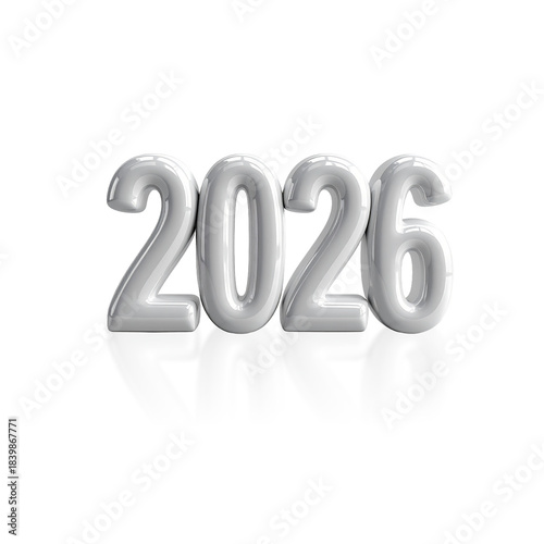 3D White Gloss Minimalist 2026, isolated on transparent background