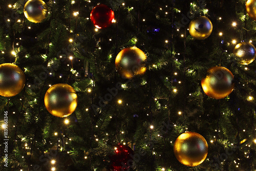 Decorative Christmas balls on the tree.