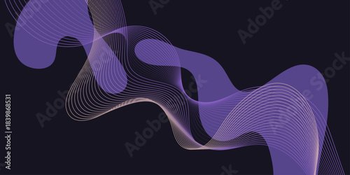 Abstract background with waves for banner. Medium banner size. Vector background with lines isolated on dark purple. 