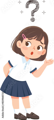 School Girl with Question Mark thinking for Education