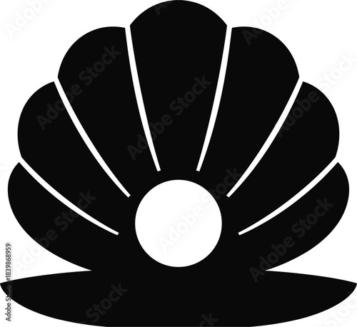 Black open seashell with a pearl inside on white background oyster marine