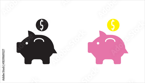 Piggy bank, linear style icon. Piggy bank with a coin being inserted. Editable stroke width.