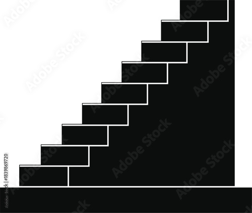 Black Staircase with White Outline on White Background stairs steps